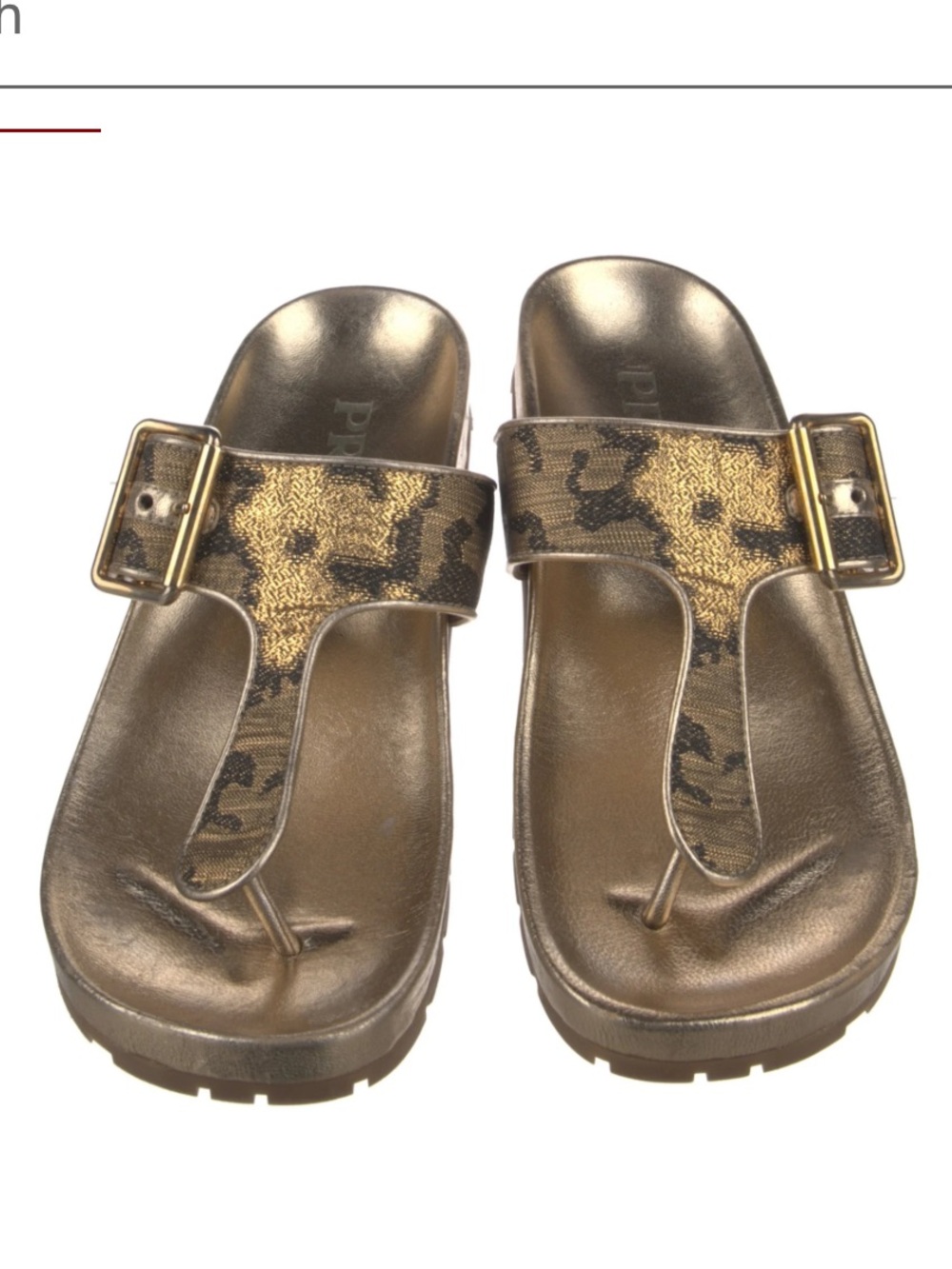 Prada Metallic Gold Leather T-Strap Sandals